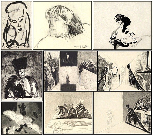 Luis Filcer (b. 1927) Mexican (nine): PORTRAIT OF A WOMAN, Sumi ink on rice paper, signed and dedicated upper center left, 17 x 10 ¾", soft creases; PORTRAIT OF A MAN, charcoal drawing on paper, signed and dedicated lower right, 14 x 16 
