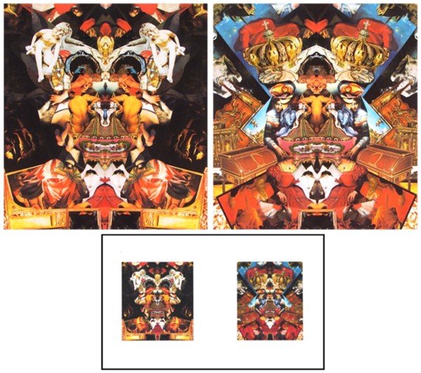 Ann Marie Karlson (20th Century) American (three): OUR FATHER; HER HIGHNESS, two color iris prints, each signed in pencil and inscribed 'OK to print' on verso, image 32 ½ x 29 ½", full margins; Together with a diptych of the same two images in a sma