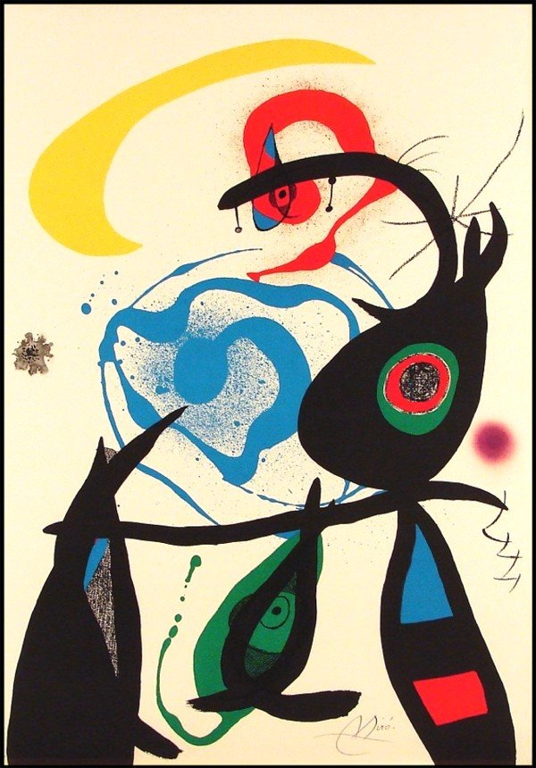 Joan Miro (1893-1983) Spanish: ODA MIRO (M.910), color lithograph, signed in pencil, from the numbered edition 75, sheet 34 ½ x 24", faint sunlight toning, mild toning at sheet edge, otherwise in good condition.