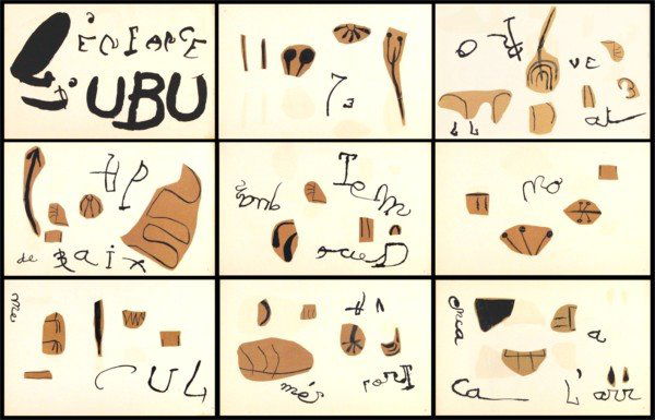 Joan Miro (1893-1983) Spanish (nine): L' ENFANCE UBU, 1975, eight title page color lithographs and the frontispiece, on Arches wove paper, each sheet 12 ¾ x 19 ¾", all with some toning and discoloration, some with staining at right shee