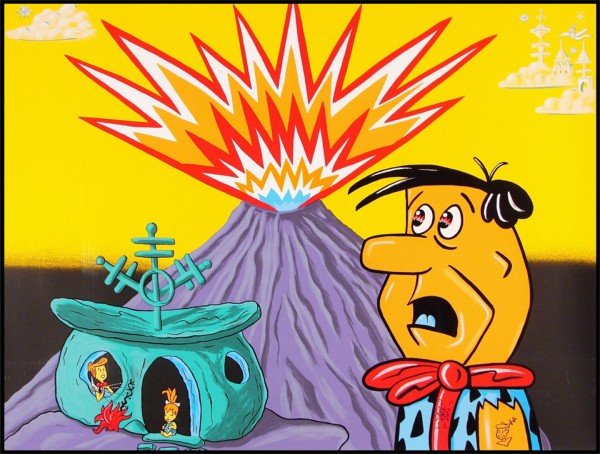Kenny Scharf (b. 1958) American: FLINTSTONE'S VOLCANO, color screenprint, signed in pencil, from the numbered edition 280, image 30 x 40", full margins.