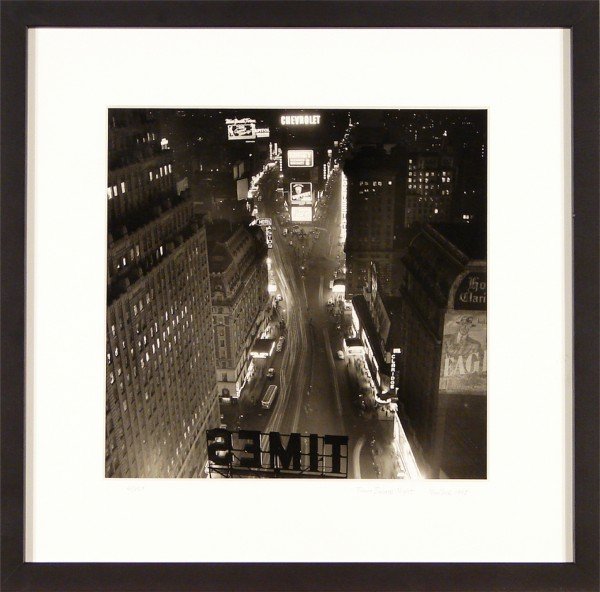 Fred Stein (1909-1967) American: TIMES SQUARE NIGHT, NEW YORK, 1948, silver gelatin print from original negative, estate signed in pencil, sight 9 ½ x 9 ¾", from the numbered edition 350, framed.