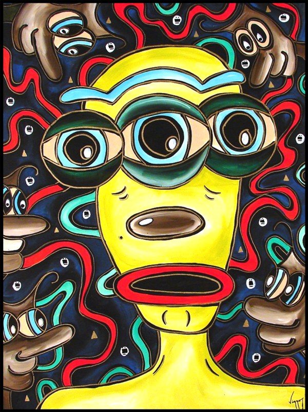 Viggo Vake (b. 1970) American: TUBE TRIBE, 2005, acrylic painting on canvas, signed and dated lower right, 40 x 30".