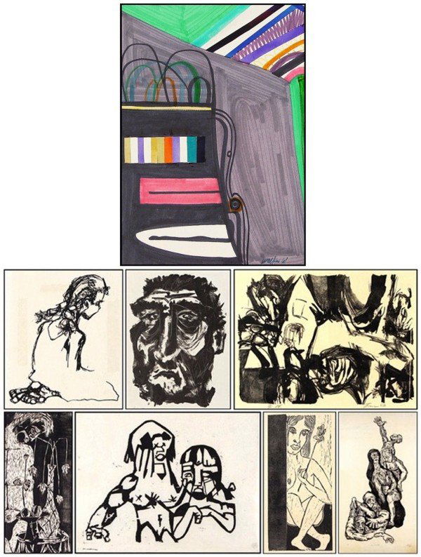 Clay Walker & Evans & Modern & Contemporary Printm: UNTITLED, 1961, watercolor and collage on paper, signed and dated lower right, 16 ¾ x 11 ¾"; Together with SITTING GIRL, ink drawing on paper, signed lower right, 16 ½ x 10 ¼"; PORTRAIT OF A MAN,