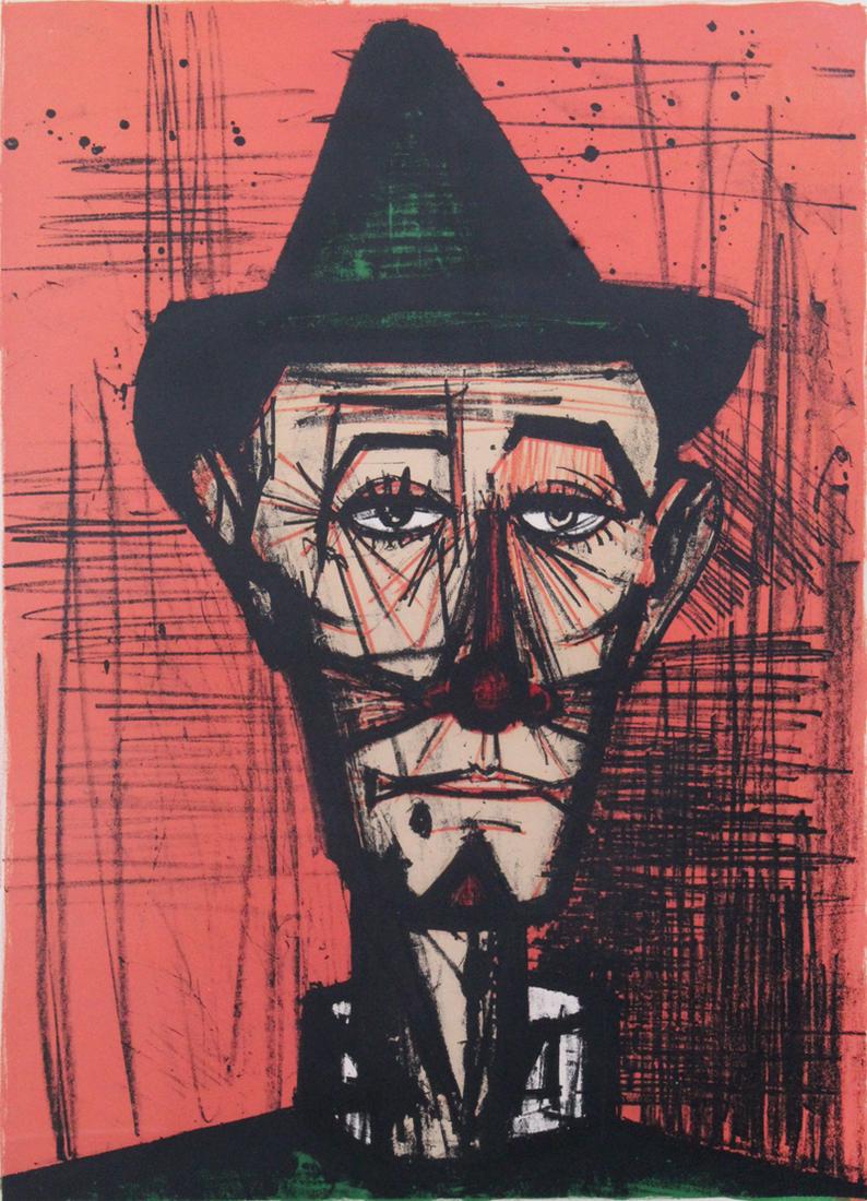 Bernard Buffet (1928-1999) French: CLOWN, color lithograph, signed in ink, numbered 54/120 in pencil, sheet 28 ½ x 20, frame 32 x 23 ½ with glass.