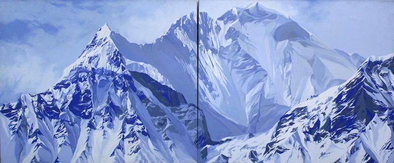 Diane Burko (b. 1945) Pennsylvania: D’HAULAGIN #2, diptych, acrylic painting on two canvas, each signed and dated and titled in ink on verso (faded), both with labels on back, each 50 ½ x 60”, overall 50 ½ x 120, P