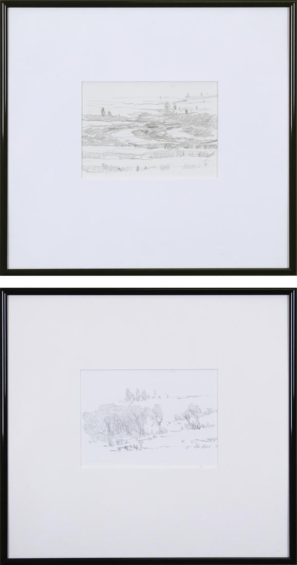 Russell Chatham (1939-2019) Montana (two): LANDSCAPES, 1992, two graphite drawings on paper, each initialed and dated, sights 5 x 7”, frames 14 ¼ x 15 ¼”. (2)