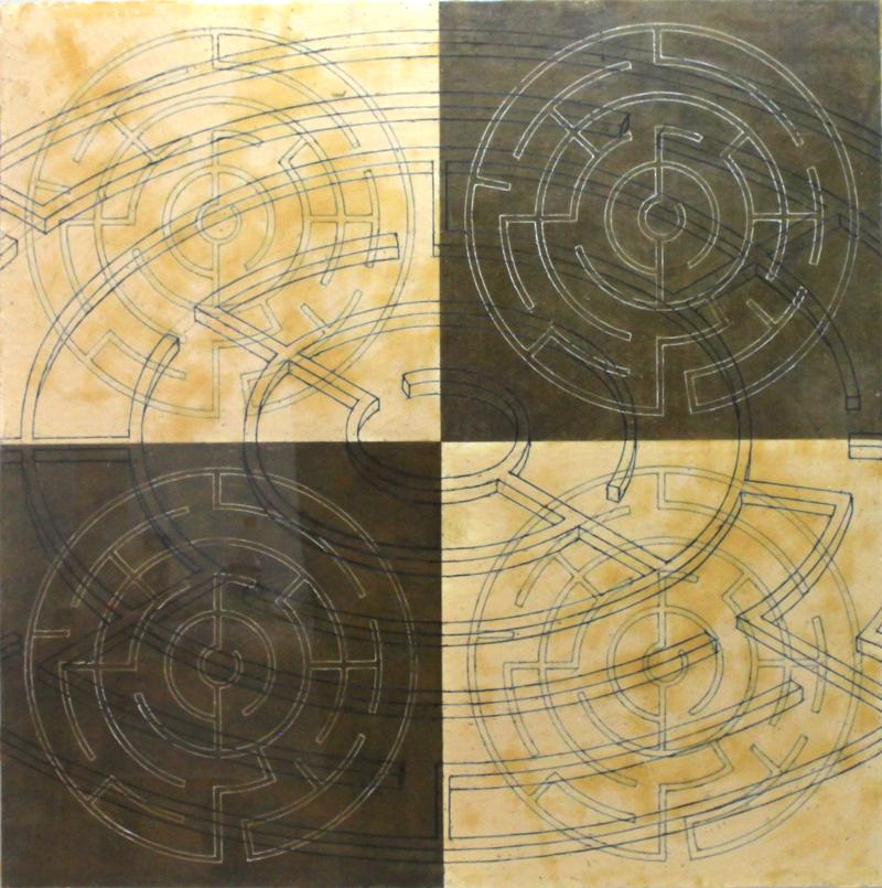 Cheryl Goldsleger (b. 1951) Georgia: CENTRUM, circa 1987, wax, oil and pigment on linen, embossed signature lower right, probably signed on verso, 35 x 35”, frame 47 ¼ x 47 ¼” with glass.