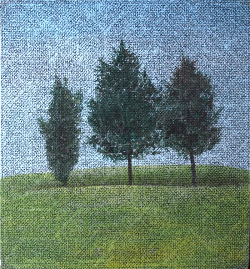 Robin Murphy (b. 1956) New York: UNTITLED TREES, 1990, acrylic painting with xerox transfer on canvas, a signature not found, 25 x 25”. Provenance: Meyers/ Bloom, Santa Monica.