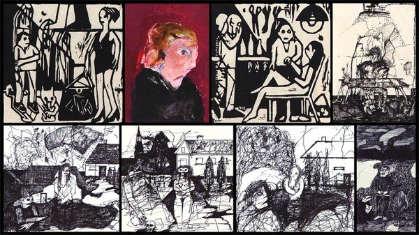Mark Baseman (20th Century) American (eight): Mark Baseman (20th Century) American (eight) A collection of eight from 1993-1998, including one color mono-type, five ink drawings (one on an envelope), and two block prints (artist's proofs), all ar