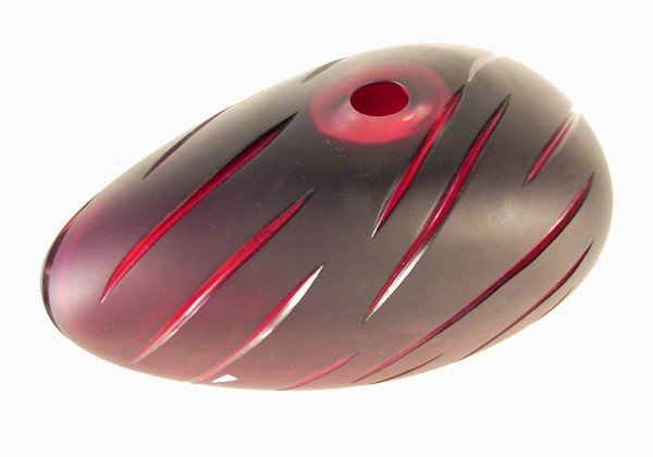 Decorative Arts: Jane Bruce (20th Century) British: Decorative Arts: Jane Bruce (20th Century) British BLACK/ SCARLET OBJECT, 1999, blown glass kiln formed hand finished item, signed and dated, 10 ½" long. Provenance: Museum of Arts & Design, New York