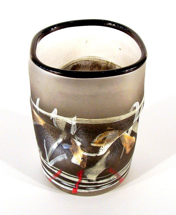 Decorative Arts: Richard Meitner (b. 1949) American: Decorative Arts: Richard Meitner (b. 1949) American UNTITLED, enamel blown glass, signed, 6 ½" tall, 4 ¼" diameter. Provenance: Museum of Arts & Design, New York