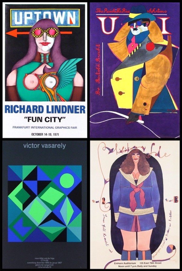 Jean Dubuffet (2); Richard Lindner (3); Victor Vas: Jean Dubuffet (2); Richard Lindner (3); Victor Vasarely (1) (six) THE SARAH SCAIFE GALLERY OPENING, 1974, MUSEUM, OF ART-CARNEGIE INSTITUTE, PITTSBURGH, a pair of large color screenprint posters, imag