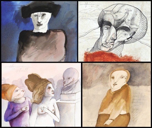 Gary Hansmann (20th Century) American (four): Gary Hansmann (20th Century) American (four) VARIOUS, four watercolor and ink drawings on paper, each signed and inscribed, sizes average 9 ¼ x 11 ¼". (4)
