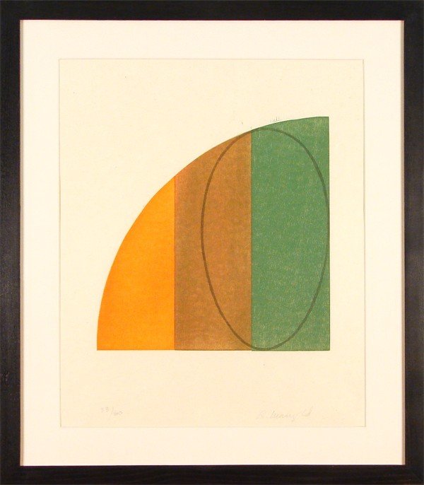 Robert Mangold (b. 1937) American: Robert Mangold (b. 1937) American CURVE PLANE / FIGURE #3, 1995, color woodblock, signed in pencil, from the numbered edition 60, image 12 x 12", full margins, framed.