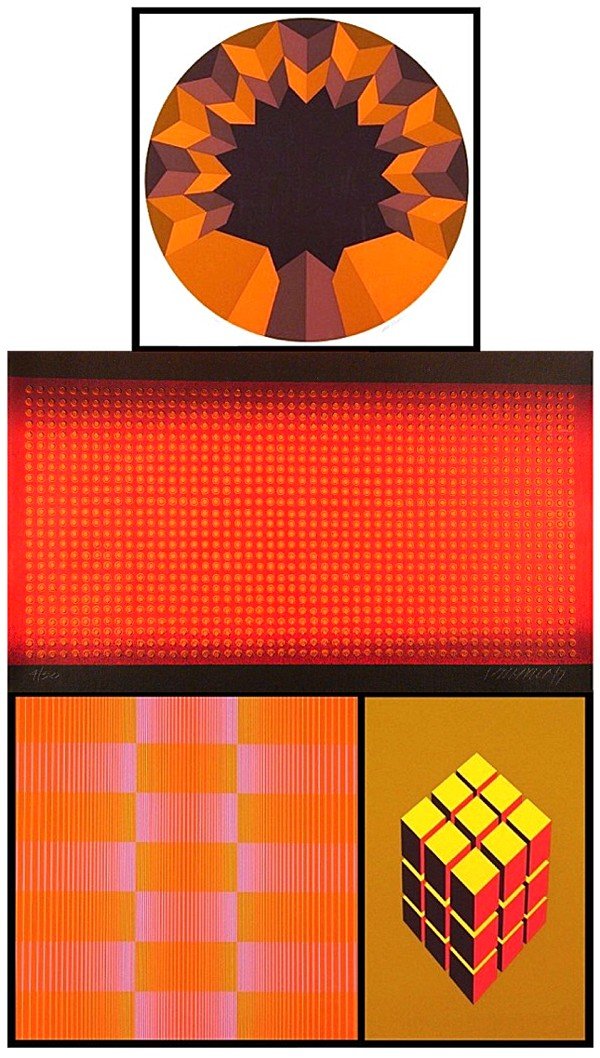 Julian Stanczak; Paul Maxwell; Marko Spalatin; & H: Julian Stanczak; Paul Maxwell; Marko Spalatin; & Hernandez (four) RED GREEN, color screenprint, initialed in pencil, from the numbered edition 100, image 24 x 24", published by London Arts, with blind