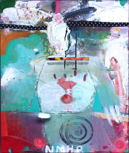 James Harvard (b. 1937) New Mexico: UNTITLED, 1991, impasto acrylic painting with collage on archival cardboard box, signed and dated upper right side, 25 x 21 x 3 ½”. From the Stuart Lampert & Stephen Tomar Collection, Inter