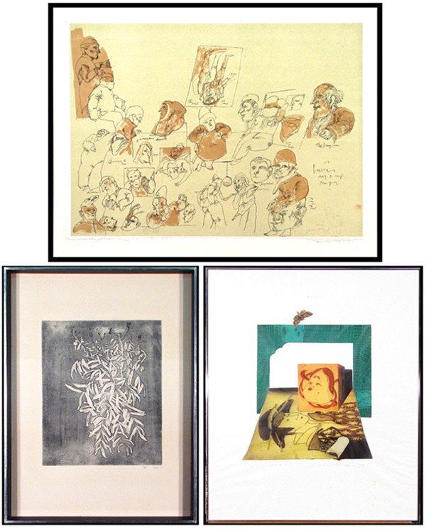 Jose Luis Cuevas, Leonard Baskin & Makoto Ouchi (th: UNTITLED from Crime, 1968, color lithograph, signed in pencil, from the edition Roman numeral 25 on Japan paper, sheet 22 x 30", scattered foxing and discoloration; Together with Leonard Baskin, STILL