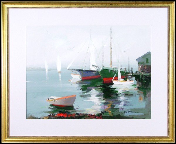 Charles Gruppe (b. 1928) American: NEW ENGLAND BOATS, oil painting on paper, signed lower right, sight 21 x 28", framed.