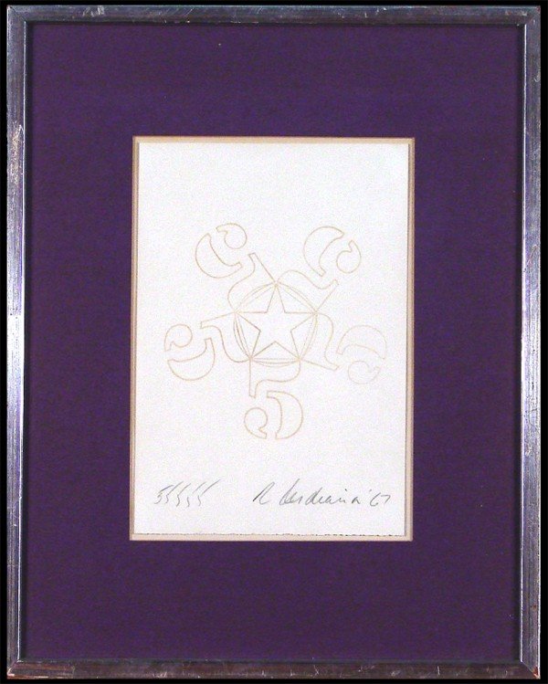 Robert Indiana (b. 1928) American: 55555 (S.38), 1967, rubberstamp print, signed in pencil, from the edition 225, sheet 9 ½ x 6 ½", printed by William Katz, published by Indianakatz, NYC, framed with glass, originally printed in blue