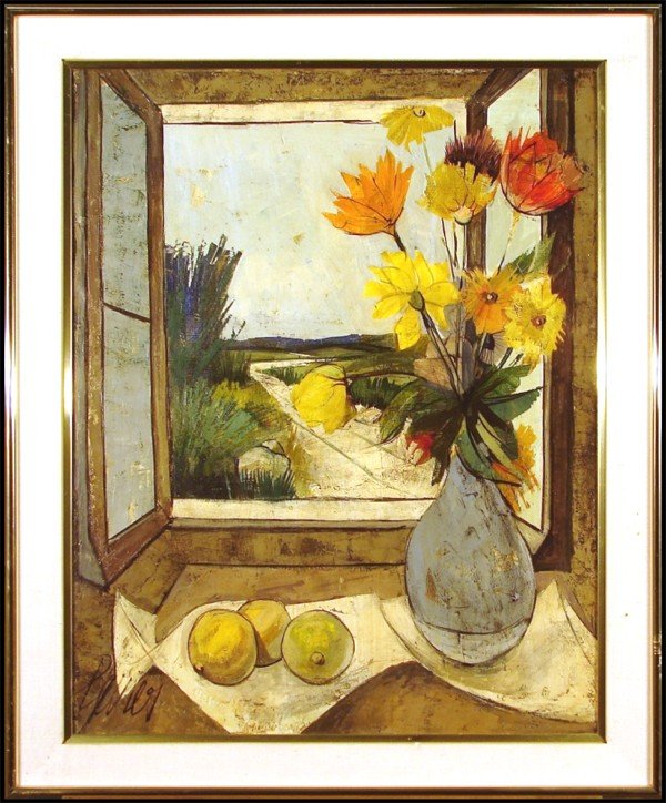 Charles Levier (1920-2003) French: FLEURS SUR LA CAMPAGNE, 1982, oil painting on canvas, signed lower left, titled signed and dated on verso, 30 ¼ x 24 ½", framed.