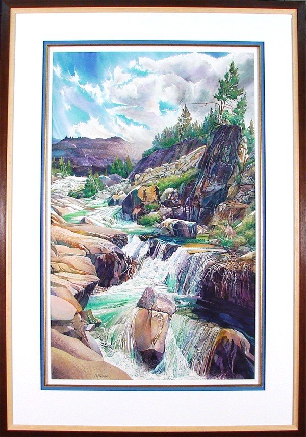 Dan Peterson (20th Century) Californian: STORM'S END, watercolor on paper, signed lower left, sight 39 ¼ x 24 ¼", framed.