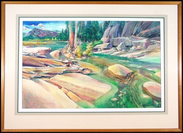 Dan Peterson (20th Century) Californian: CLEARING ON ASPEN STREAM, watercolor on paper, signed lower right, sight 24 ¾ x 39", framed.