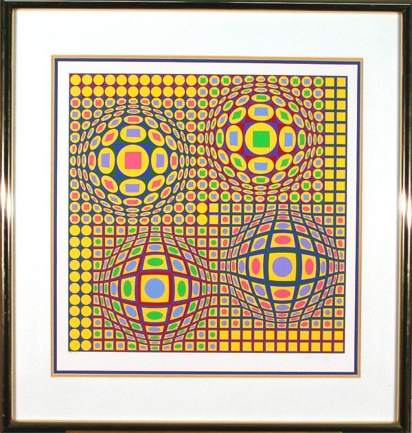 Victor Vasarely (1908-1997) Hungarian: QUADRATURE, color screenprint, signed in pencil, from the numbered edition 275, image 24 x 24", full margins, framed with glass.