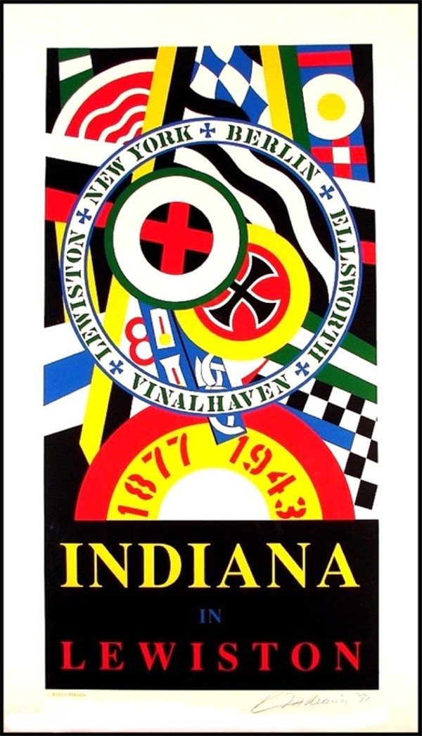 Robert Indiana (b. 1928) American: LEWISTOWN, 1991, color screenprint, signed in pencil, image 40 ½ x 21", with blindstamp noting "edition of 150" in the margins, a few soft handling creases, otherwise in good condition.