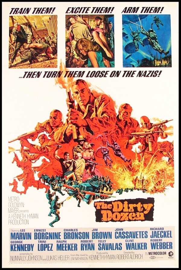 Original Movie Poster: Dirty Dozen: DIRTY DOZEN, MGM, 1967, Lee Marvin & Ernest Borgnine & Charles Bronson, one-sheet 41 x 27", linen-backed. Condition A