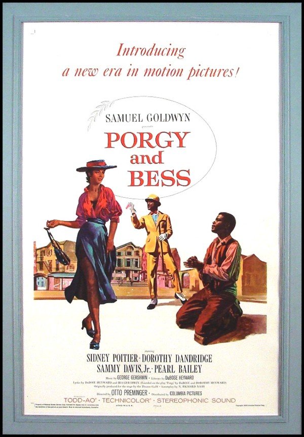Original Movie Poster: Porgy & Bess: PORGY & BESS, Columbia, 1959, Sydney Poitier & Dorothy Dandridge, one-sheet 41 x 27", linen-backed, framed, impact dent lower left, mainly on backing, otherwise in good condition. Condition A