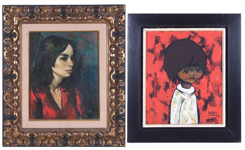 Jan De Ruth (1922-1991) New York Czech Republic &: Jan De Ruth, PORTRAIT OF A WOMAN, oil painting on canvas, signed lower right, 14 x 11 ¼”, frame 22 ½ x 19”; Artist Unidentified PORTRAIT OF A GIRL ON RED BACKGROUND, 1963, oil pa