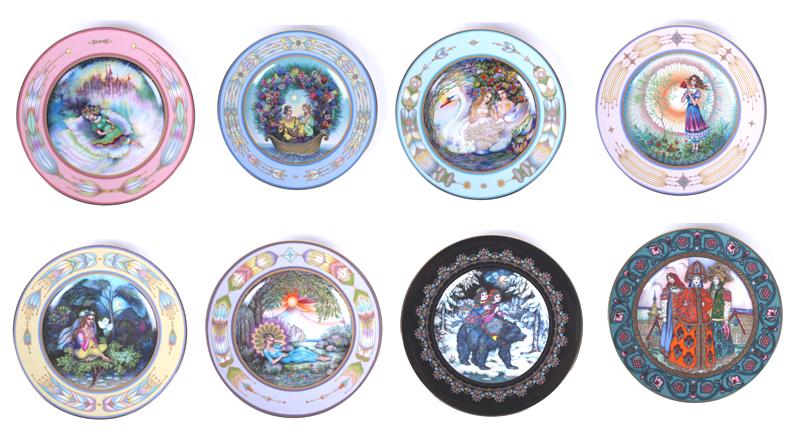 Villeroy & Boch, Heinrich Porzellan W. Germany (eight): DREAMS OF KATARINA (6); MAGICAL FAIRY TALES FROM OLD RUSSIAN (1), RUSSIAN FAIRY TALES (1), Dreams and Magical Fairy Tales designed by Gero Trauth, 1986, eight porcelain plates, each 8 ½” di