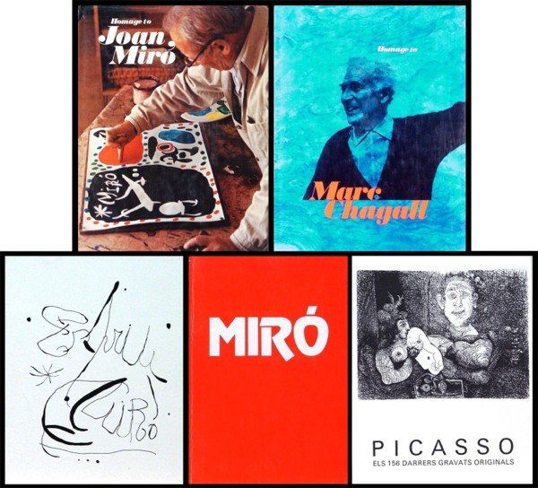 Art Books and Catalogues: Marc Chagall, Joan Miro,: HOMAGE TO JOAN MIRO, 1972; HOMAGE TO MARC CHAGALL, 1969; a pair of hardbound books, both published by Ebeling Publishing London and edited by G. de San Lazzaro, each with a color lithograph reproducti