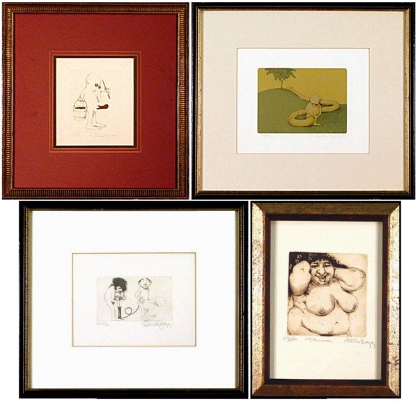 Charles Bragg (b. 1931) American (four): GOLDEN ROD; THE LONG ROUTE; INFLATIBLE; FAUNA, three etchings and one color screenprint, one with gold leaf painting, each signed in pencil, from numbered editions, two Roman numerals 100 and 300 & 10