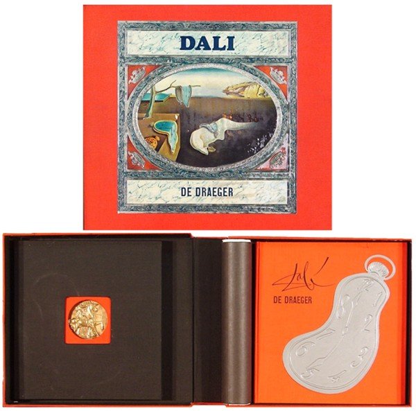 Salvador Dali (1904-1989) Spanish: DALI DE DRAEGER, 1968, text in French by Gerard, publisher Draeger, Paris, hardbound book with color and black & white plates, numbered 596 of 1500, with "Melted Watch" in metal affixed to cover, comp