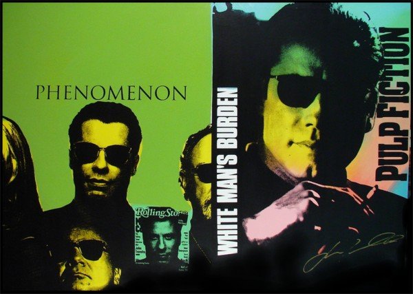 Steve Kaufman (20th Century) American: JOHN TRAVOLTA, color screenprint on canvas, signed on verso, autographed by Travolta on recto, from the numbered edition 100, 44 ¼ x 62", minor warped stretcher bars, minor wear on corners, otherwise