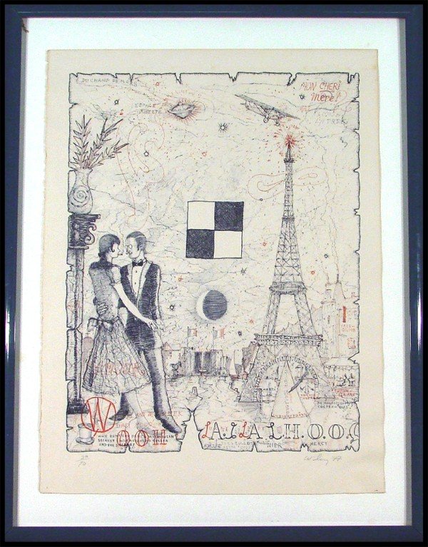 William T. Wiley (20th Century): OOH LA LA, 1977, color lithograph, signed in pencil, from the numbered edition 70, sheet 29 ½ x 22", framed with glass, a few foxing speckles, a couple printer's creases, some minor foxing and speckl