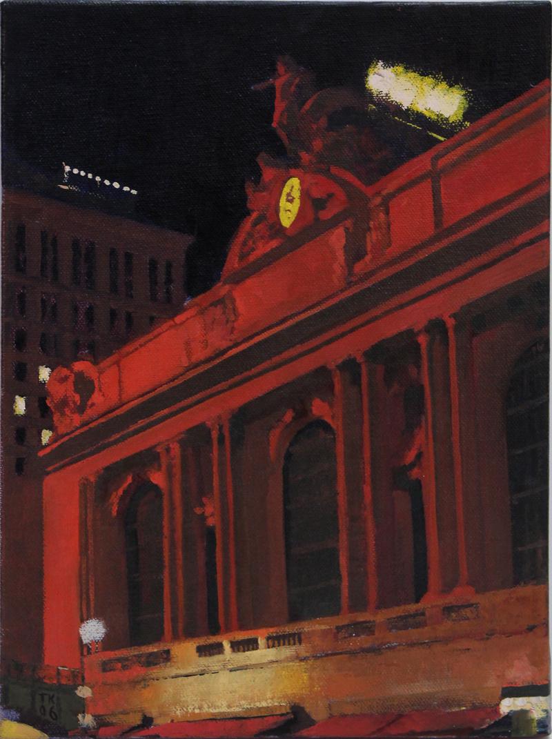 Tim Kent (20th Century): GRAND CENTRAL STATIONS AT NIGHT, 2006, acrylic painting on canvas, initialed and dated lower left, signed and dated and titled on verso, 12 x 9”.