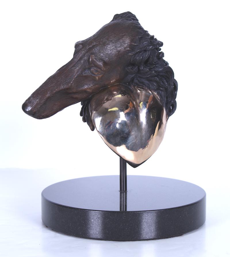 Ralph Massey (b. 1938) California: BORZOI HEART OF GOLD, 2021, original cast bronze sculpture on Belgium marble base, signed and dated underneath, 9 ½ x 8 ½ x 7” with base.