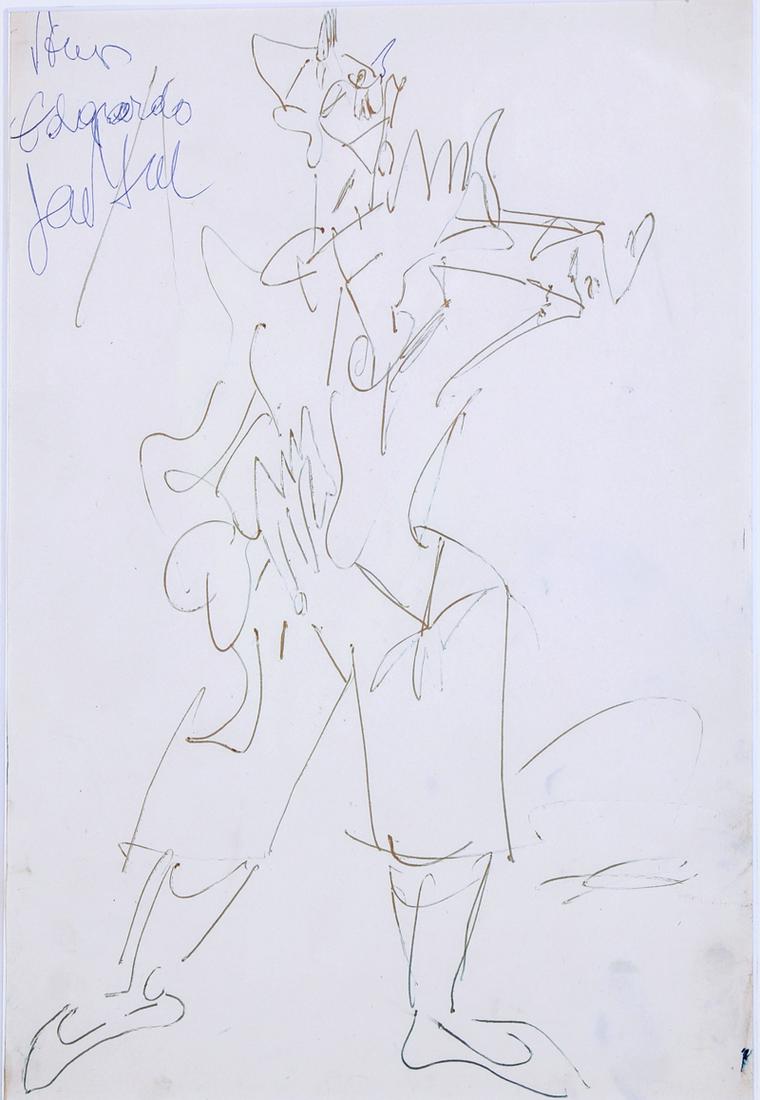 Gen Paul (1895-1975) French: MUSICIAN, ink drawing on paper, signed and dedicated to “Edgardo” (Edgardo Acosta) upper right, sight 11 ¼ x 8 ¼”, frame 20 ¼ x 17” with glass.