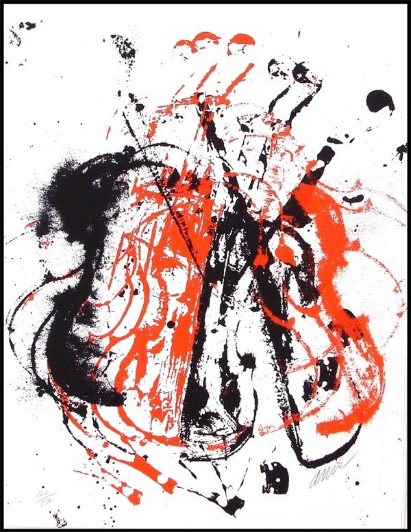 Arman (1928-2005) French: VIOLIN IN MOTION, color screenprint, signed in pencil, from the numbered edition 100, sheet 30 ¼ x 22 ½", soft crease lower right corner, otherwise in good condition.