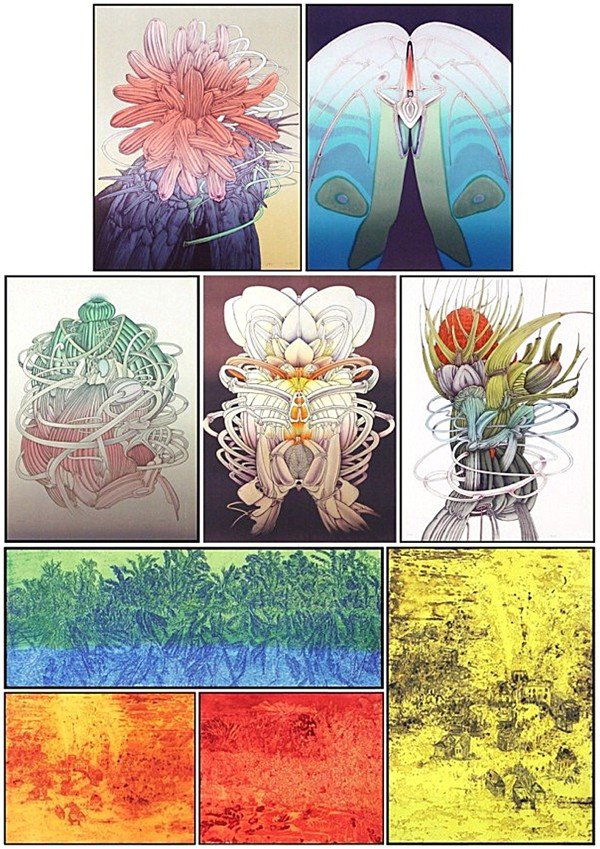 Erotic Botanicals & Landscapes (fourteen): Alain Le Foll, EROTIC BOTANICALS, a collection of five color lithographs, each signed in pencil, from the numbered editions 150 and one hors commerce Roman numeral 15 aside from the numbered edition,