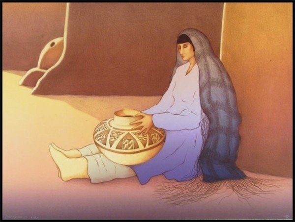 R. C. Gorman (1932-2005) Native American: WOMAN FROM THIRD MESA (P.56), 1988, color screenprint, signed in pencil, artist's proof, sheet 27 x 36, artist's & printer's blindstamps, a few soft handling creases visible mainly on the verso, other