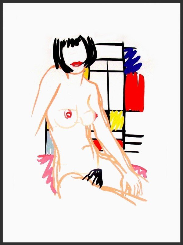 Tom Wesselmann (1931-2004) American: MONICA SITTING WITH MONDRIAN, 1989, color screenprint on thick rag stock, signed in pencil, from the numbered edition 100, sheet 40 ½ x 27", published by International Images, printed by Screen Image