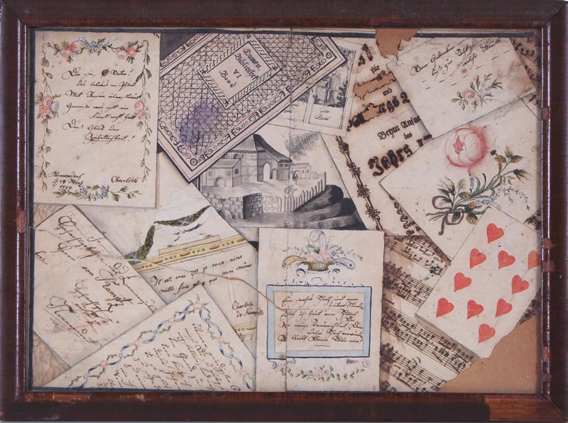Antique Watercolorist Unidentified: EPHEMERA, watercolor and pencil on manipulated paper, possibly signed, framed 11 x 14 ½” with glass.
