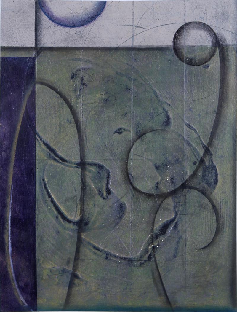 Kaoru Mansour (20th Century) Japan California: FRUIT TREE 108, mixed media on paper, signed and titled in pencil, image 15 ¼ x 11 ½”, framed 31 x 27” with glass.