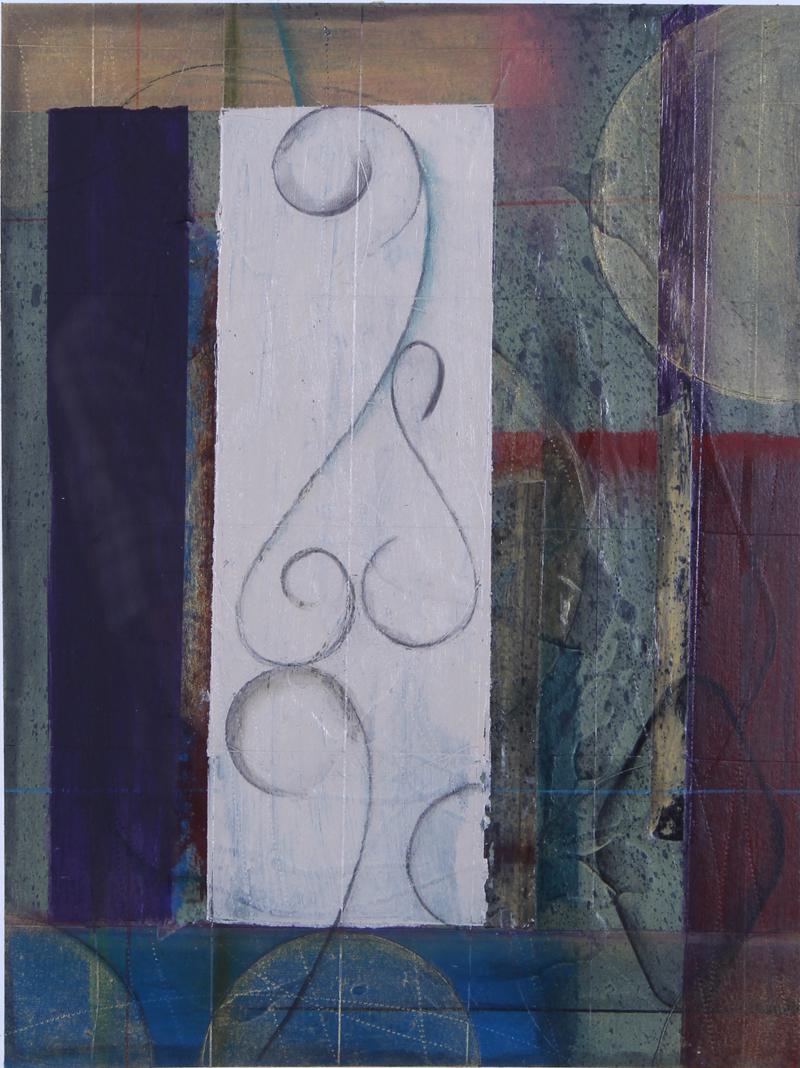 Kaoru Mansour (20th Century) Japan California: CLOUD SPOT #335, mixed media painting on paper, signed and titled in pencil, image 15 ¼ x 11 ½”, frame 31 x 27” with glass.