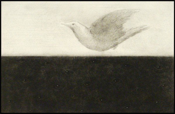 Rodolfo Abularach (b. 1933) Guatemelan: UNTITLED from the NOBEL PRIZE portfolio, 1974, color aquatint etching, signed in pencil, from the numbered edition of 100, image 15 ½ x 23 ¾", full margins.