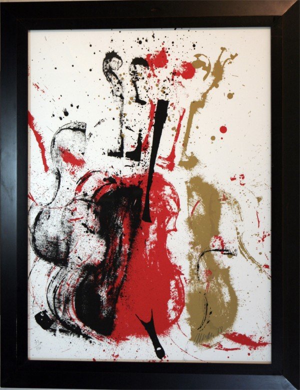 Arman (1928-2005) French: VIOLIN IN MOTION, 1978, color screenprint, signed in pencil, from the numbered edition 150, sheet 29 ¾ x 22", framed, creases and handling creases mainly in upper left area, otherwise in good conditi